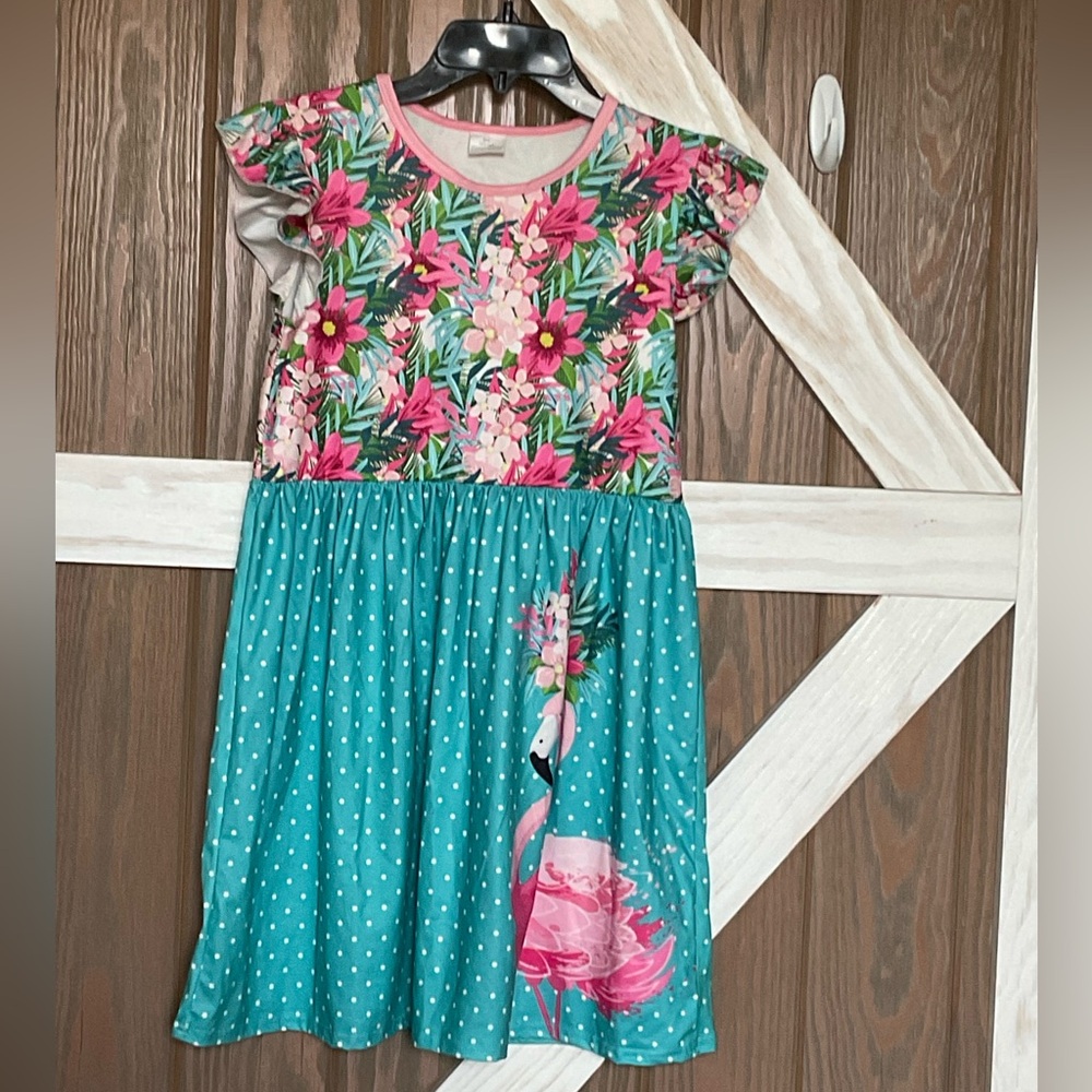 Floral and Flamingo Kids Dress Size 6XL, 12T-14T